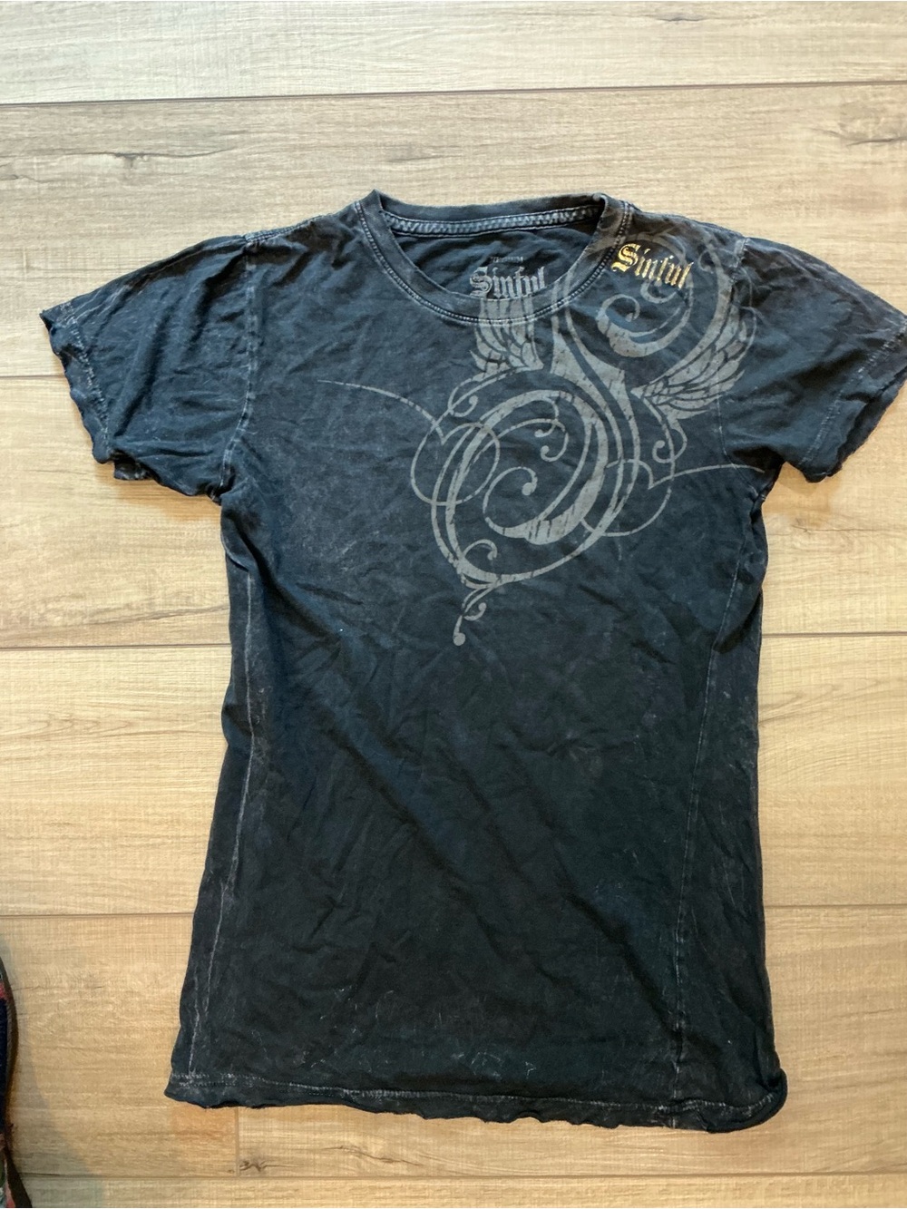 Sinful Black Tee with Faded Gray Logo